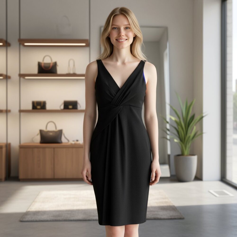 Elie Tahari Black Crepe Sleeveless Peplum Dress Size 2 Evening Cocktail